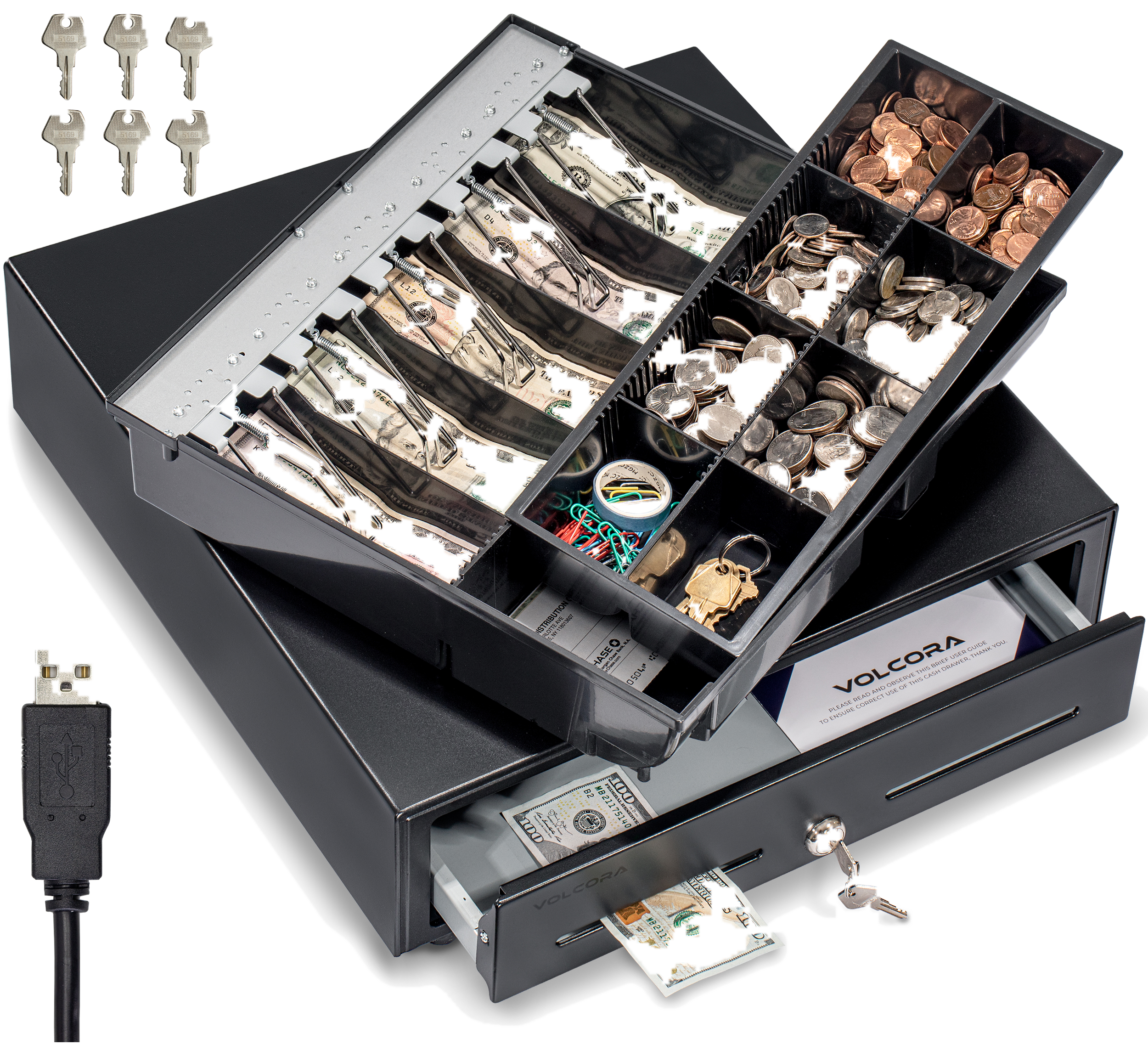 Volcora 16 inch black USB cash drawer