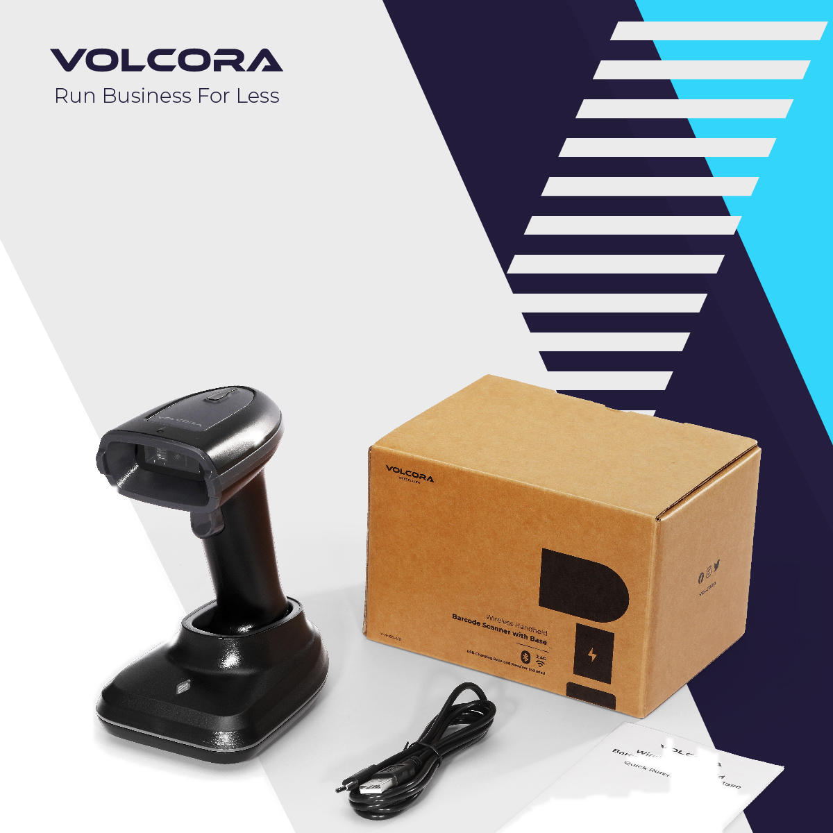 Volcora 2D wireless barcode scanner with charging base