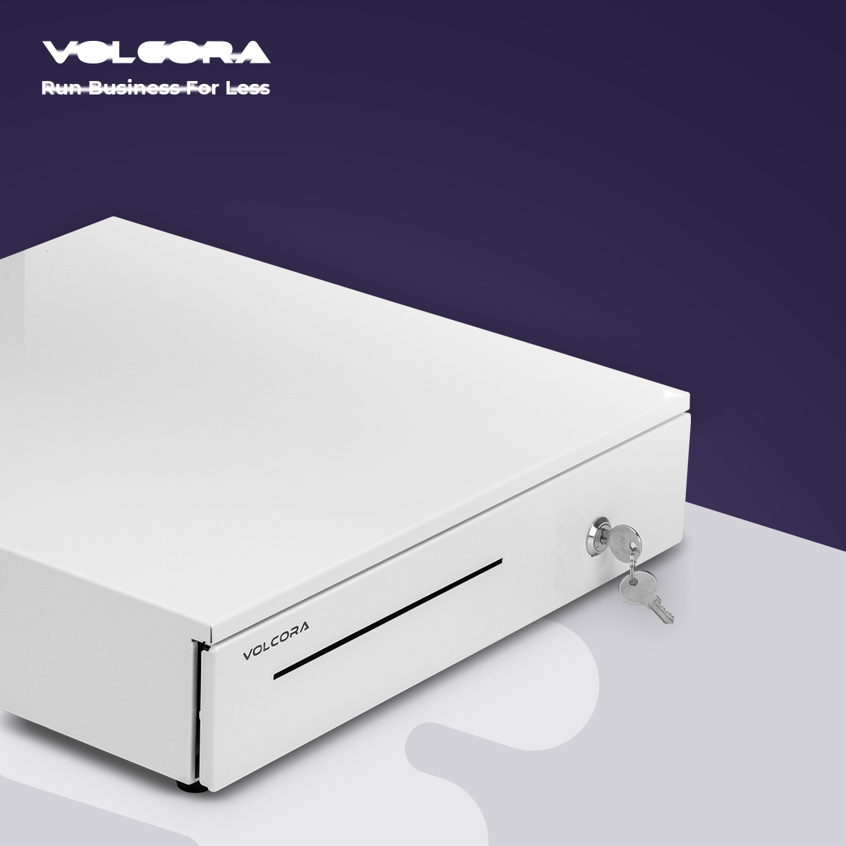 Volcora 16 inch white cash drawer with stainless steel front