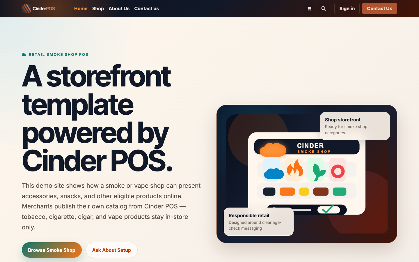 Sanitized local storefront homepage powered by Cinder POS